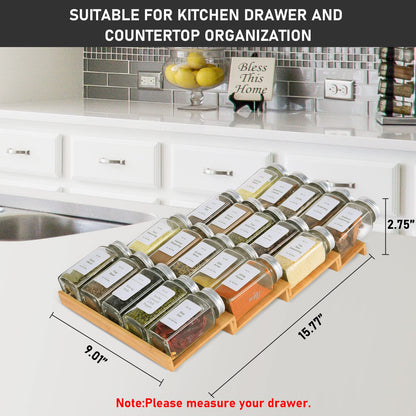 Spice Drawer Organizer with 24 Spice Jars and 216 Labels,Non-slip Rubber, Bamboo 4 Tier Spice Racks Tray Seasoning Containers for Kitchen Drawers,Cabinets,Countertops,13" Wide * 15.8" Deep
