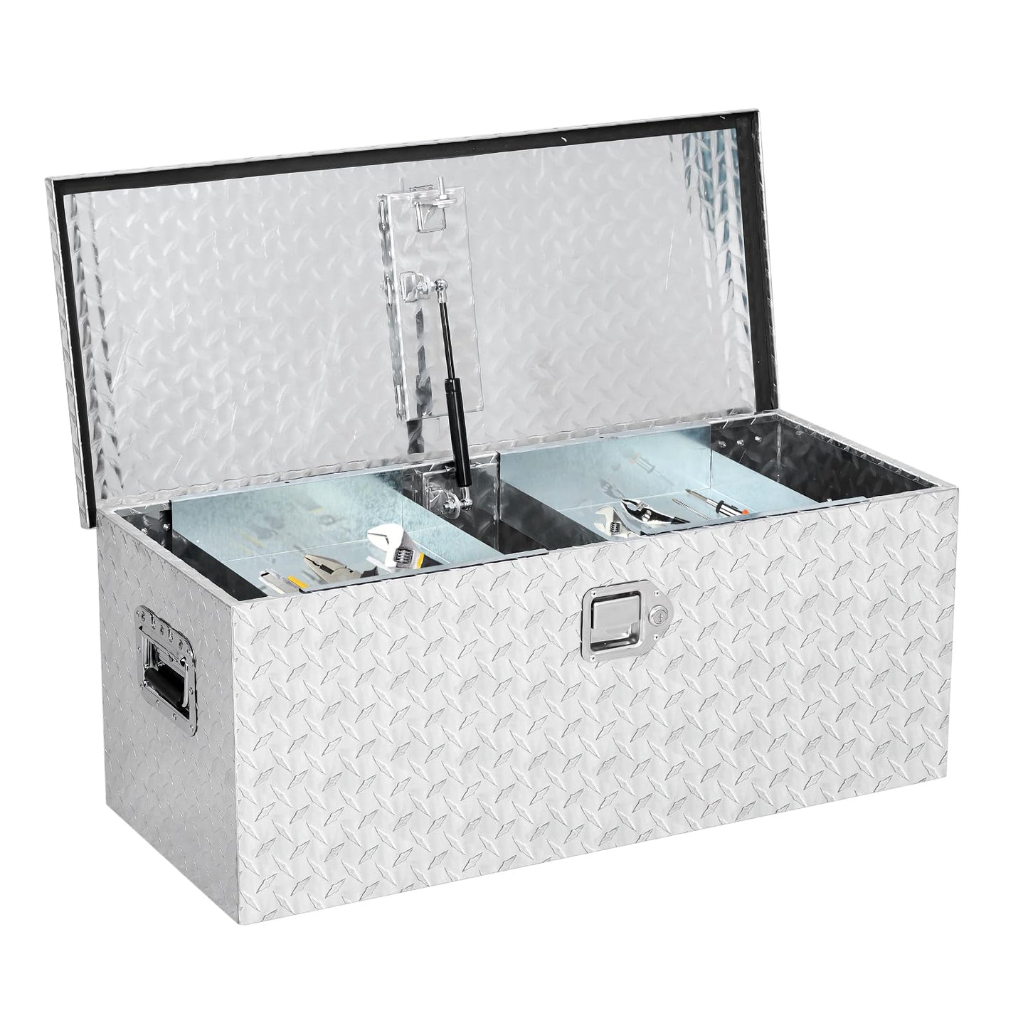 Truck Bed Tool Box – Heavy Duty Aluminum, Waterproof & Lockable Storage for Pickup Beds, RVs & Trailers – Secure Organizer with Side Handles, Gas Strut Lid, Bed-Mounted (with two small box)