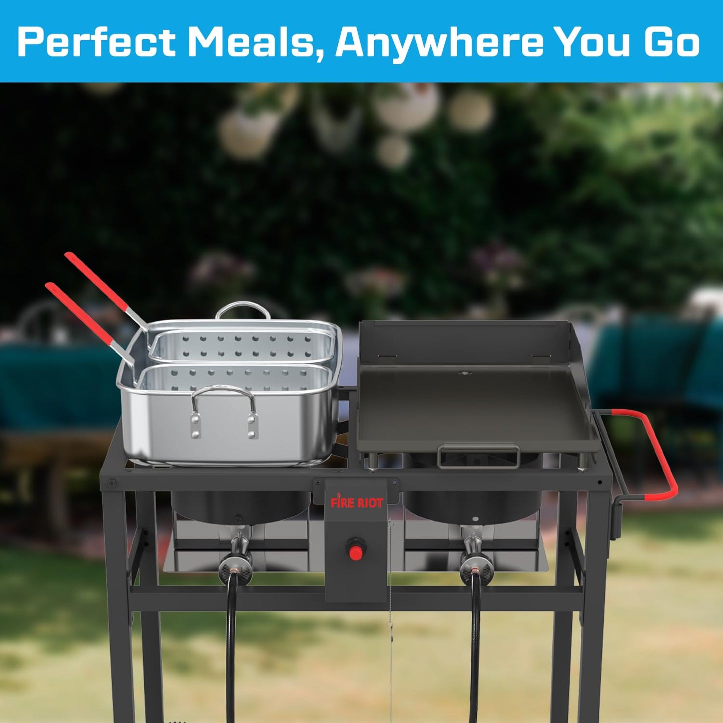 FIRE RIOT 2-in-1 Outdoor Propane Deep Fryer & Griddle Combo, Ideal for Outdoor BBQ, Camping, and Tailgating (2-in-1 Griddle Combo)
