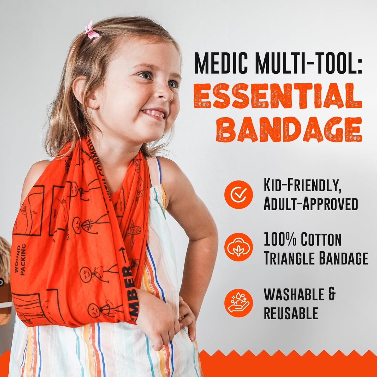 Medic Multi-Tool with Quick Draw Case, First Aid Triangular Bandage for Splint, Sprain and Broken Bones Support, 36.6" x 36.6" x 53.9", 100% Cotton, 10-Pack
