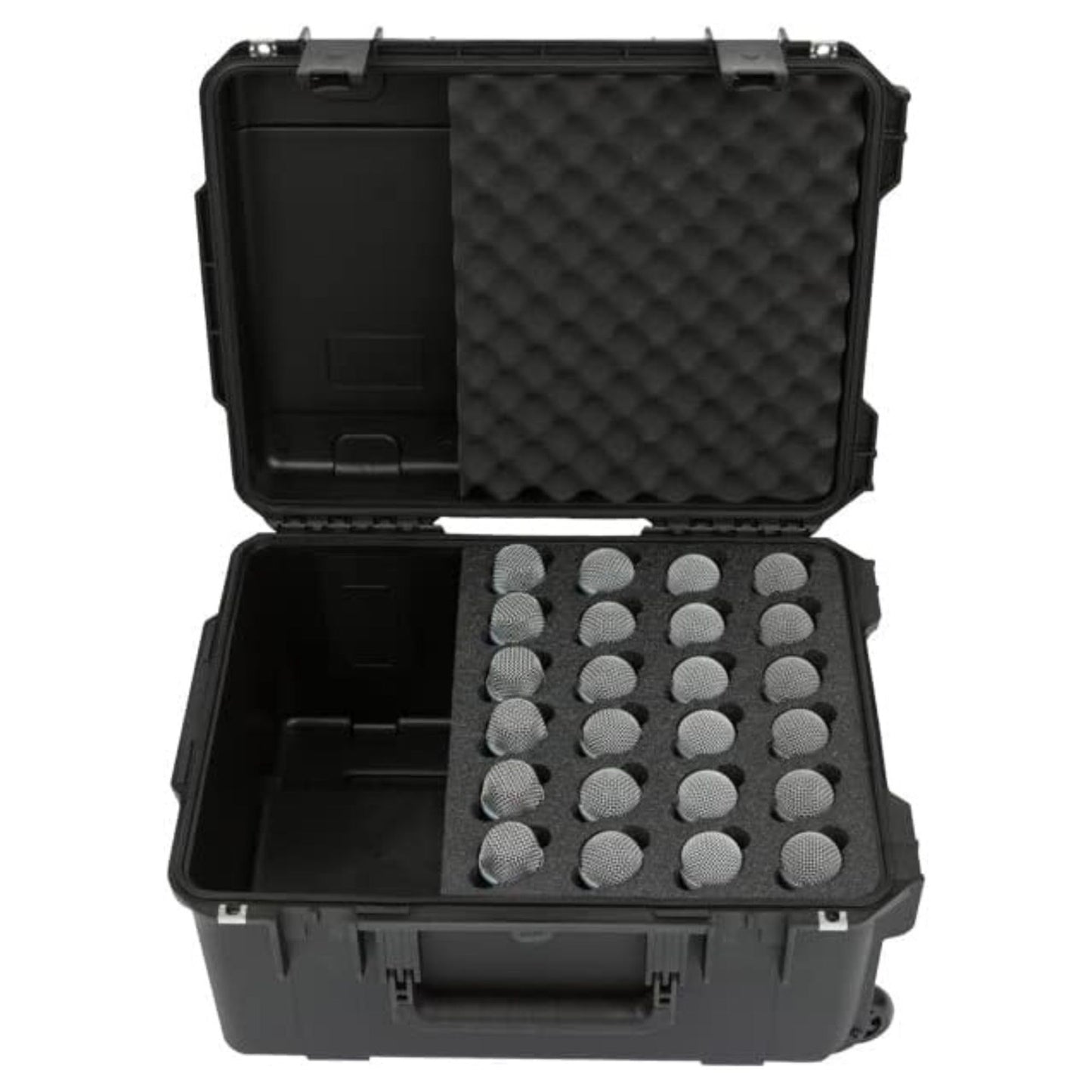 SKB iSeries Microphone Hard Case, Waterproof Polypropylene Shell with 24-Slot Foam Interior, Cable Storage and Wheels for Mic System Protection