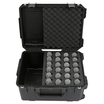 SKB iSeries Microphone Hard Case, Waterproof Polypropylene Shell with 24-Slot Foam Interior, Cable Storage and Wheels for Mic System Protection
