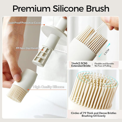 YARRAMATE Glass Oil Dispenser with Brush - 300ml Kitchen Bottle & Heat Resistant Silicone Basting Brush - Creamy White