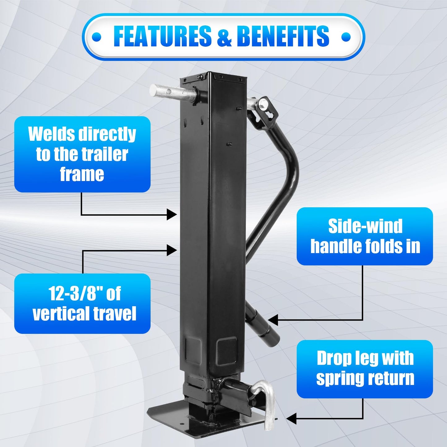 Heavy Duty Weld Square Tube Trailer Jack - 12.5" Lift 13.5" Drop Leg Travel Capacity 12000 LBS (12000lbs Front Pull pin)