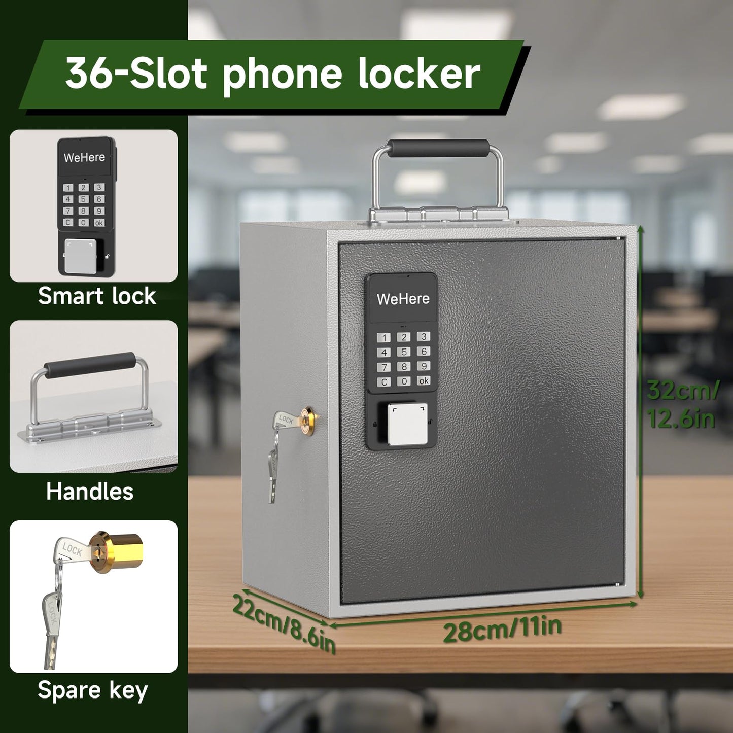 WeHere 36 Slots Cell Phone Locker with Smart Lock, Portable Phone Storage Locker Box for Classroom School,Storage Phone