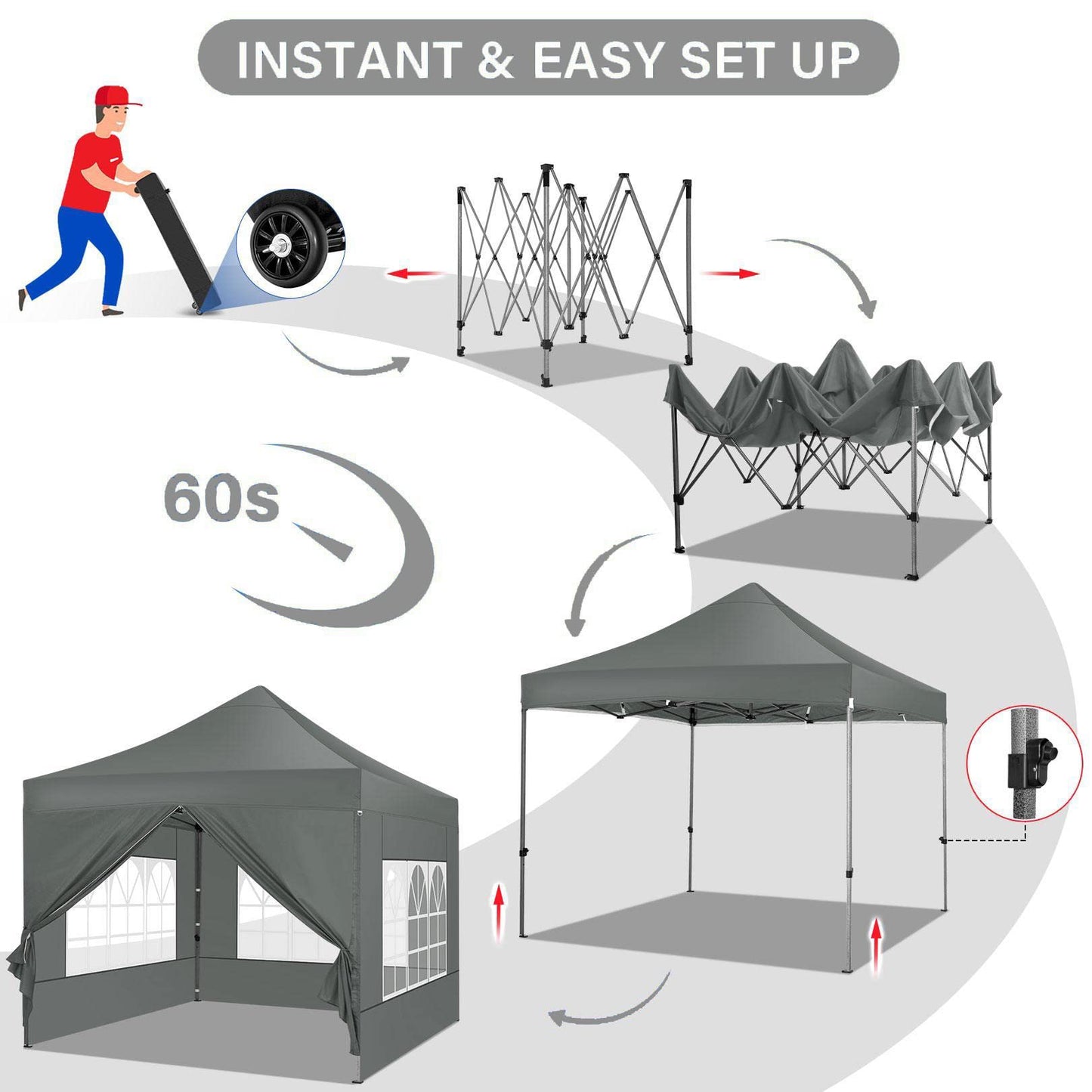 COBIZI 10x10 Pop Up Canopy with 4 Sidewall,Heavy Duty Canopy UPF 50+ All Season Wind Waterproof Commercial Outdoor Wedding Party Tents for Parties Canopy Gazebo with Roller Bag(10 x 10 ft Gray)