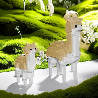 Larcele Animal Series Micro Building Blocks Animal Set DIY Mini 3D Building Toy Bricks1258 Pieces KLJM-07 (Two Alpacas)