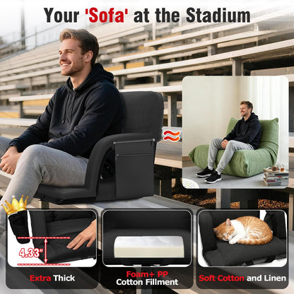 Suteck Wide Stadium Seats with Back Support 2 Pack, Portable Sofa Style Bleacher Chair with Back and Cushion, Armrest, 6 Reclining Positions Backpack Stadium Chair for Sports Events 23-Inch Wide