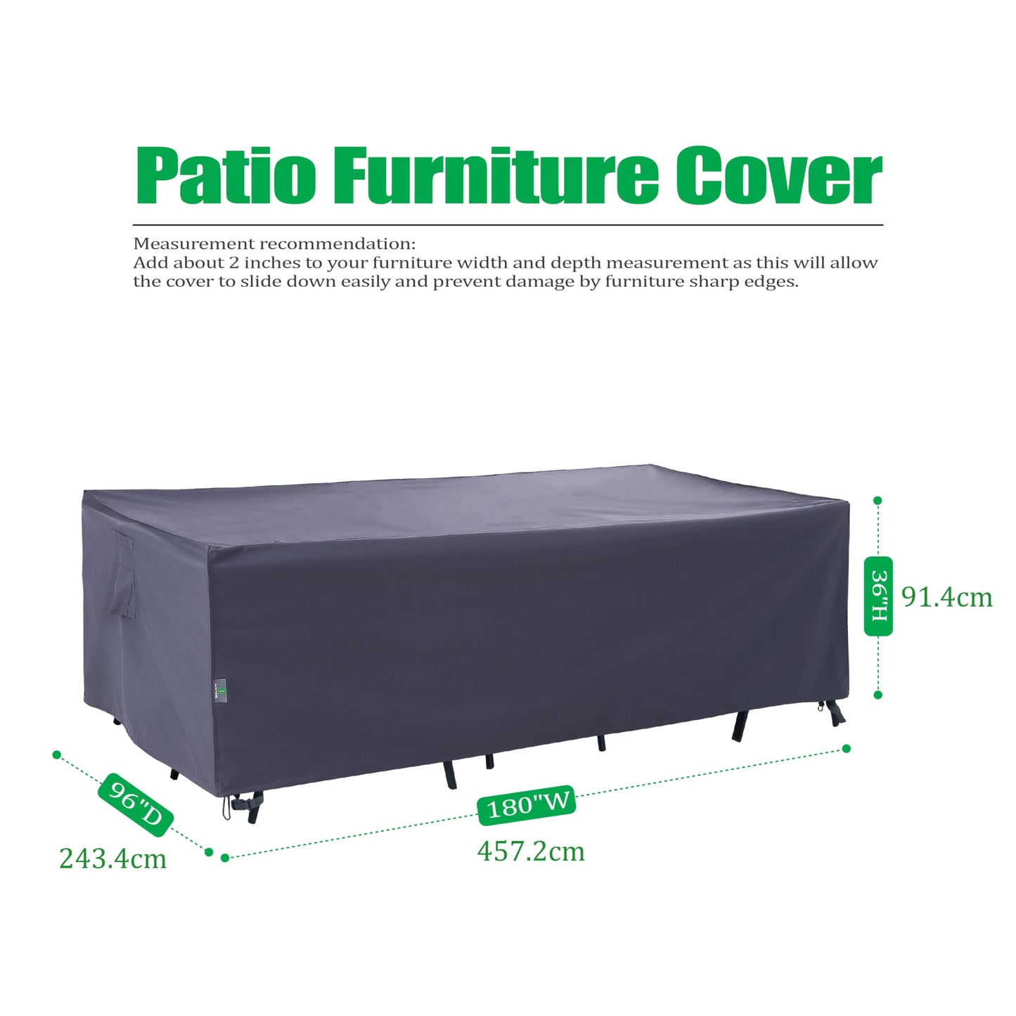 F&J Outdoors Heavy Duty Waterproof Anti-UV Rip-stop Fabric Extra Large Patio Furniture Covers, Grey, 180"x96"x36"