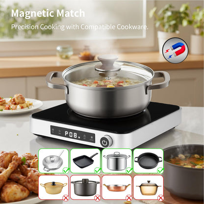 Cooktron 2-in-1 Induction Cooktop with Grill Pan – Portable 1 Burner Induction Hot Plate 1800W, Removable Griddle, 10 Power & 5 Temp Levels, Touch & Knob Control for Kitchen or RV Camping