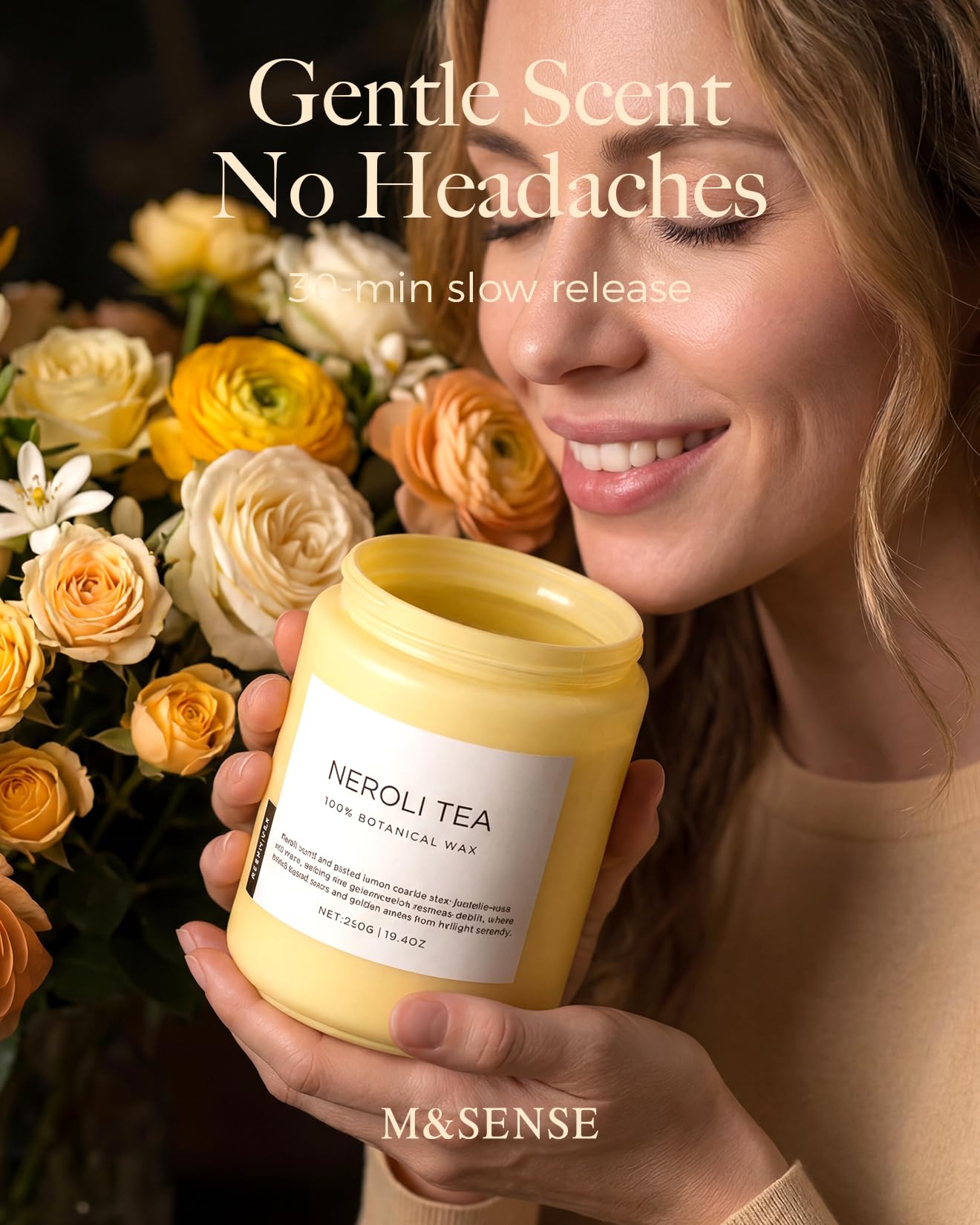 M&SENSE Neroli Tea Scented Candle, 19.4oz 110 Hours Long Lasting Burn 2 Wick Non Toxic Natural Soy Wax Candle for Women, Slow Burning Home Fragrance Gifts for Stress Relief & Relaxing