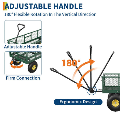 Garvee 900 lbs Steel Garden Dump Cart with Removable Sides, Convert to Flatbed, Heavy Duty Yard Cart with 180°Rotating Handle & 10" All Terrain Wheels, Utility Dump Wagon for Lawn Farm Backyard
