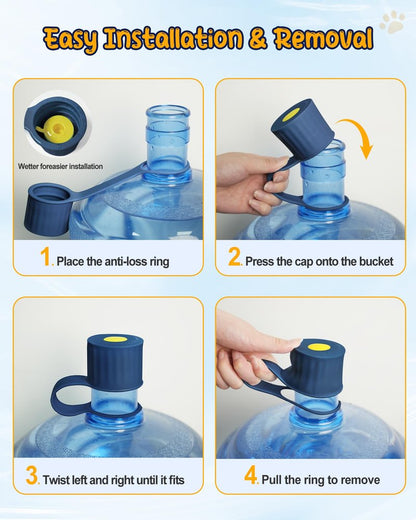3-Packs Silicone 5 Gallon Water Jug Cap, 2/3/4/5Gal Reusable Bottle Lids, Leak-Proof Replacement Caps for 55mm & 60mm Bottle Standard/Screw/Crown Tops, Dishwasher Safe & BPA-Free (Dark Blue, 3 PACKS)