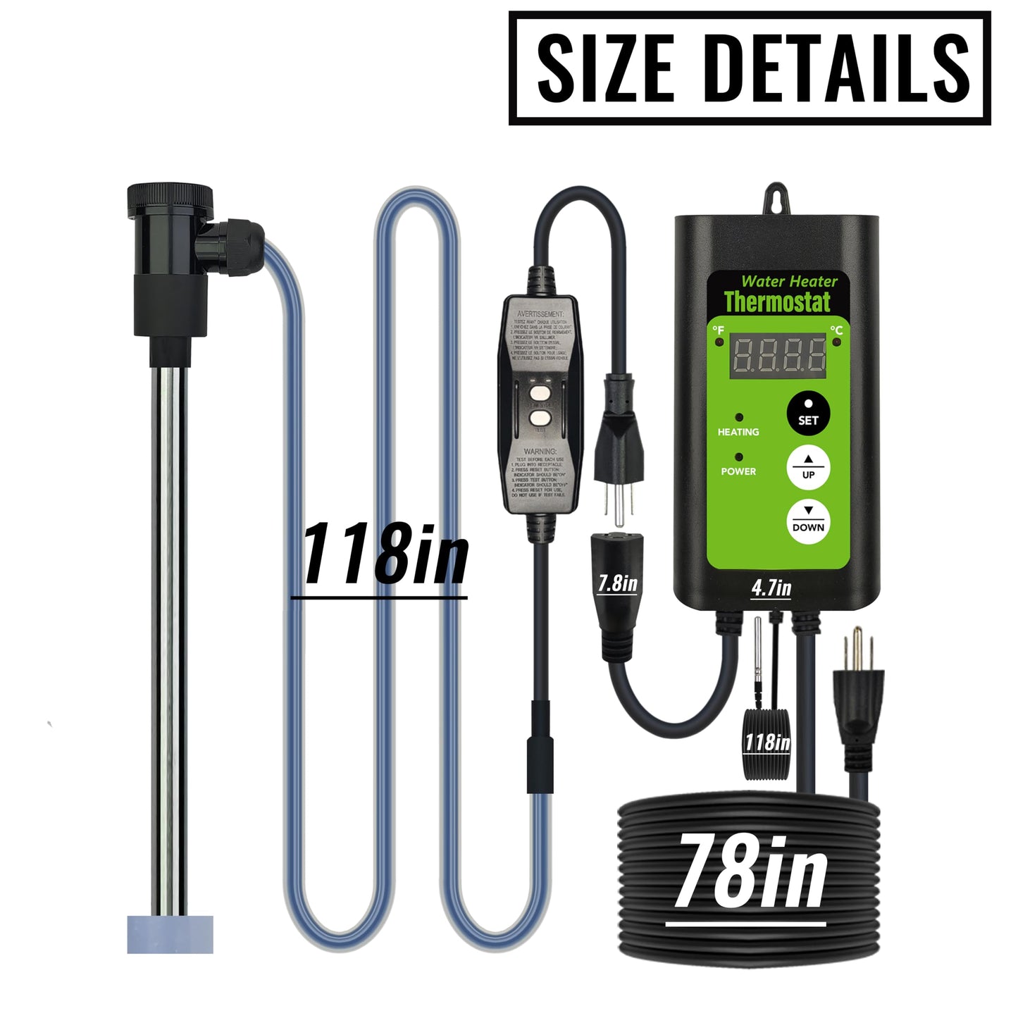 LINGLONGTEMP 2000W Submersible Hot Tub & Pool Portable Electric immersion Water Heater with Temp Control, GFCI for Swimming Pool, Pond, Bathtub, inflatable pool, Baptismal, above ground pool & Spa tub