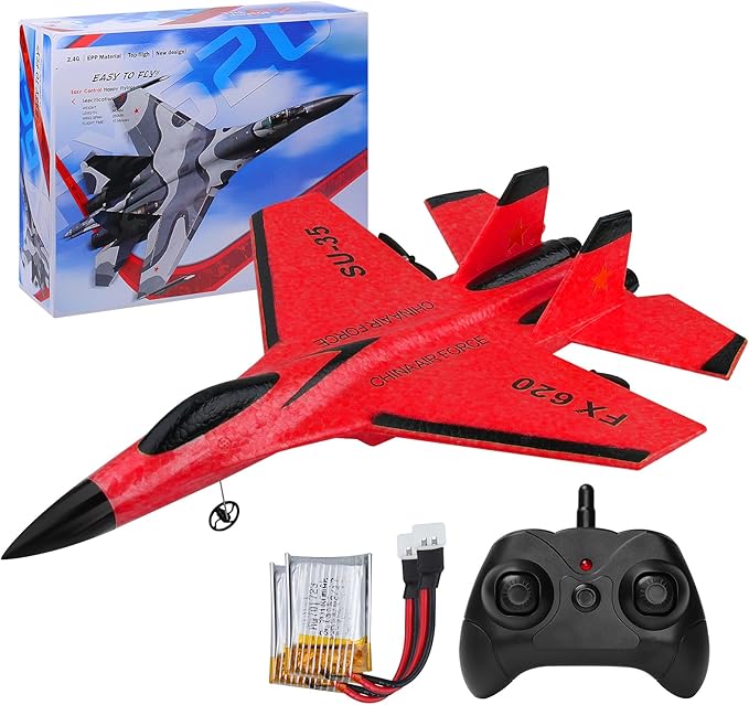 RC Airplane 2CH RC Plane 2.4GHz Remote Control Plane RTF SU35 RC Jet Easy to Fly FX620 Airplane Toys rc Planes for Adults Kids and Beginner with Night Lights（Red）