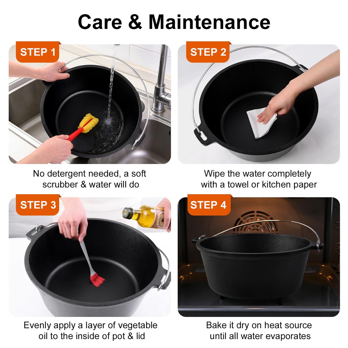 Blingco Pre-Seasoned Cast Iron 10QT Camp Dutch Oven with Lid, Large Camping Dutch Oven Pot, incl. Lid Lifter - Dual Handles - for Outdoor Campfire, Grill, Oven&Stovetop Cooking - Black