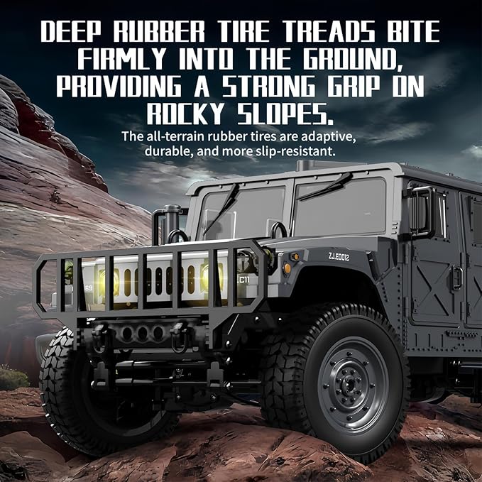 2.4GHz All Terrain RC Military Truck 4WD Remote Control Car Off Road Waterproof with Headlights Turn Signal Lights and Rechargeable Batteries Vehicle Toy Gifts for Adults Kids Age 8+ (Black)