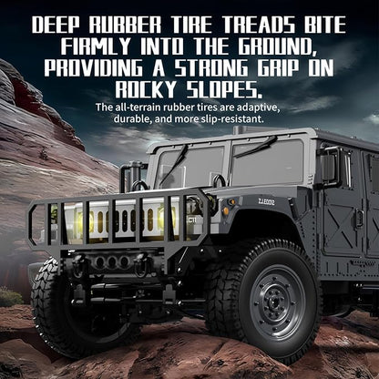 2.4GHz All Terrain RC Military Truck 4WD Remote Control Car Off Road Waterproof with Headlights Turn Signal Lights and Rechargeable Batteries Vehicle Toy Gifts for Adults Kids Age 8+ (Black)