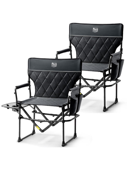 TIMBER RIDGE Heavy Duty Camping Chair with Compact Size, Portable Directors Chair with Side Table and Pocket for Camping, Lawn, Sports and Fishing, Supports Up to 400lbs, Black 2 Pack