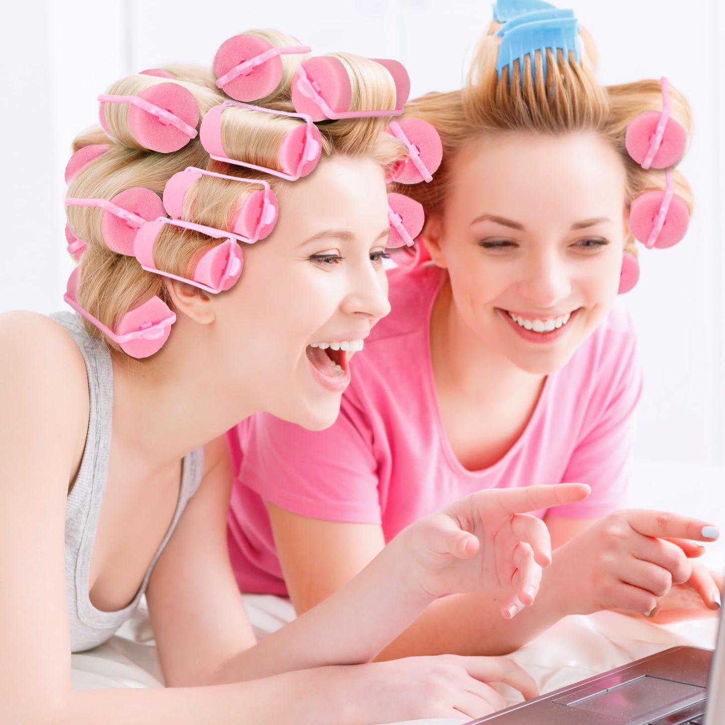 Geyoga 18 Pieces Sponge Hair Rollers Large Soft Foam Hair Styling Curlers Large Size Hairdressing Curlers for Women(Pink,1.6 x 2.8 Inches)