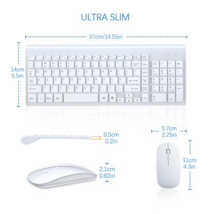 Wireless Keyboard and Mouse Ultra Slim Combo, TopMate 2.4G Silent Compact USB 2400DPI Mouse and Scissor Switch Keyboard Set with Cover, Batteries Included, for PC/Laptop/Windows/Mac - Gray Black