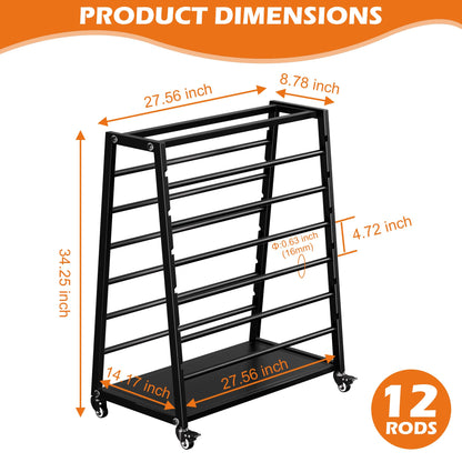 Wire Spool Rack, Cable Dispenser Cart with Wheels, Multi-Electrical Wire Rack, 12 Rods Adjustable Cable Reel Holder, Heavy Duty Wire Spool Holder, Automotive Wiring Storage Stand