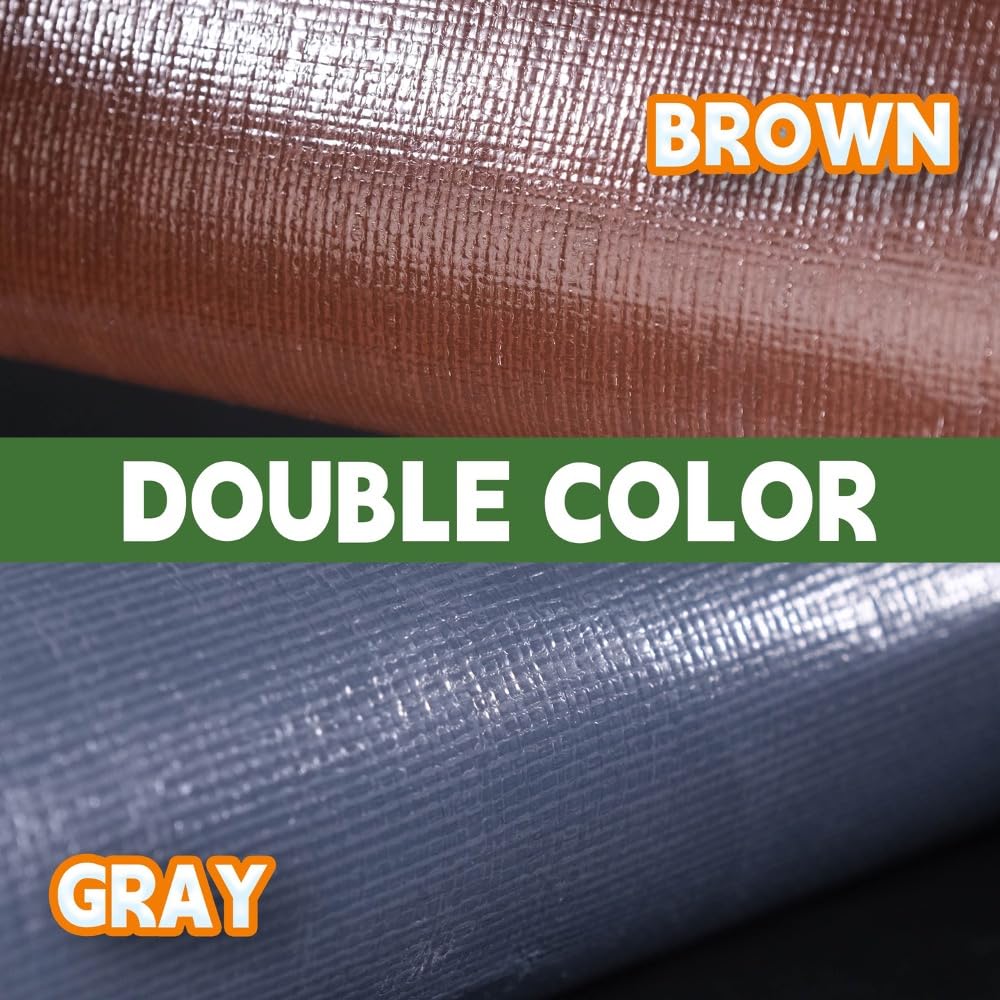 RAINDEWAY 20x30 Feet Super Heavy Duty Tarp 18 Mil, UV Resistant, Weatherproof, Multipurpose Waterproof Poly Tarp with Grommets and Reinforced Edges, Brown/Gray Tarps