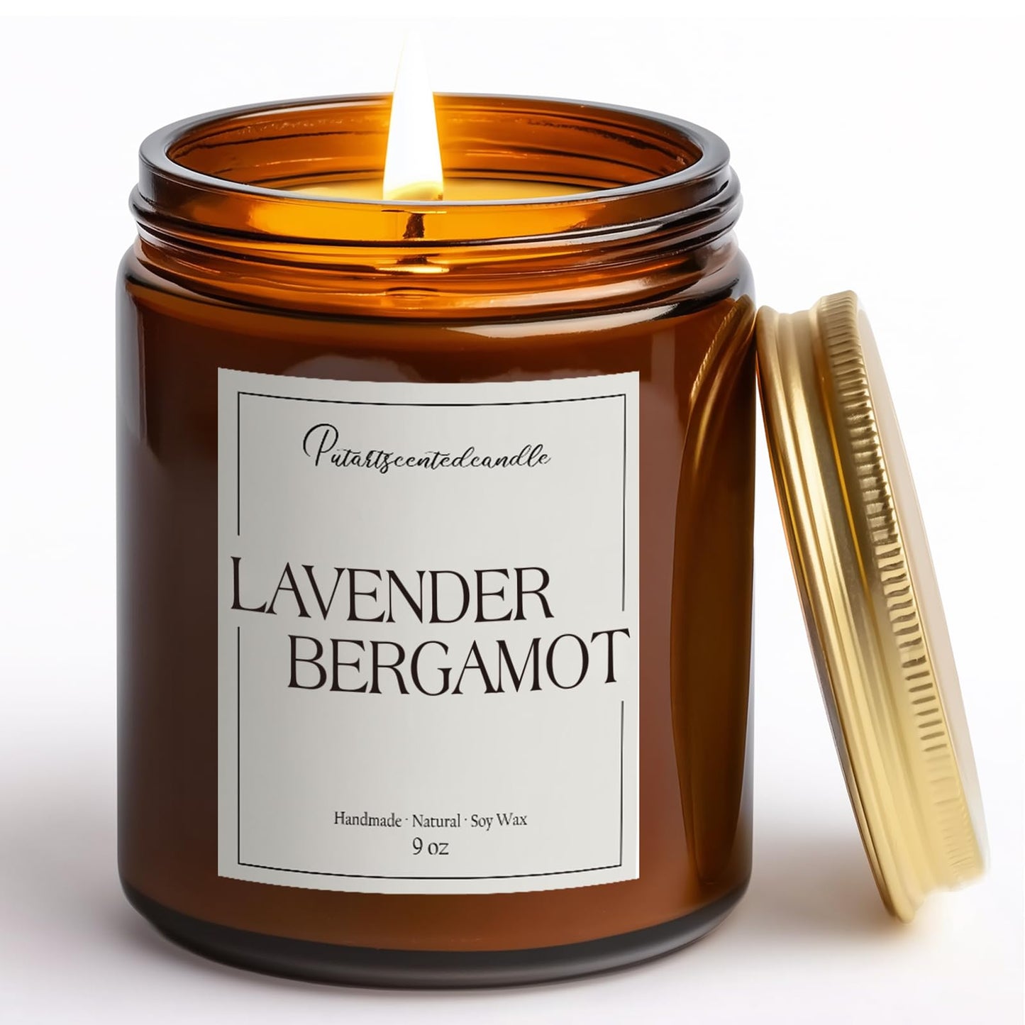 Putart Lavender & Bergamot Scented Candles for Home, Natural Soy Wax Aromatherapy Non Toxic Candle Gifts for Women Men, Home Fragrance Decoration Glass Jar Candle for Meditation and Relaxation (9oz