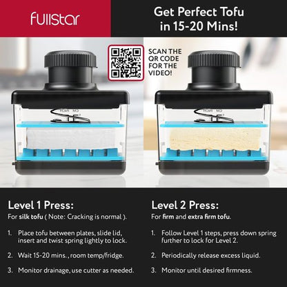 Fullstar 2-in-1 Tofu Press & Cutter, Dishwasher Safe, BPA-Free, Press Box for Extra Firm & Silken Tofu (Blue)
