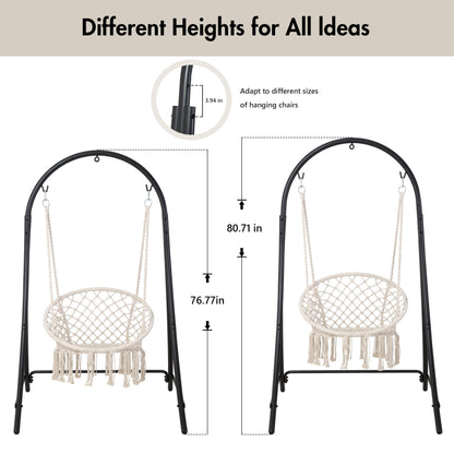 ANOW Adjustable Hammock Chair Swing Stand Only, Heavy Duty Hanging Chair Stand with Safety Hooks for Indoors Outdoors, Max 400 Lbs, Plus Size Version, Black