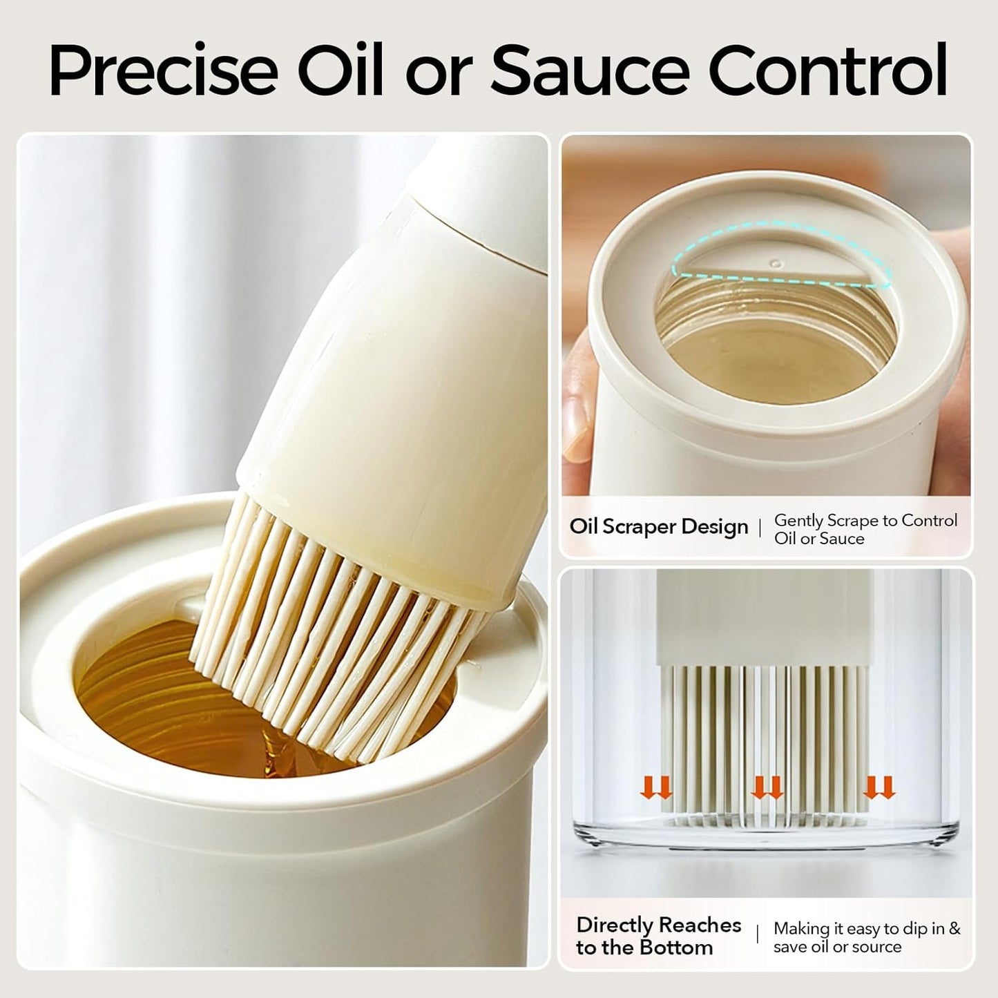 YARRAMATE Glass Oil Dispenser with Brush - 300ml Kitchen Bottle & Heat Resistant Silicone Basting Brush - Creamy White