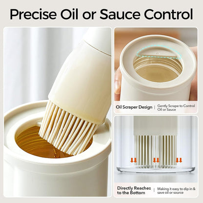 YARRAMATE Glass Oil Dispenser with Brush - 300ml Kitchen Bottle & Heat Resistant Silicone Basting Brush - Creamy White