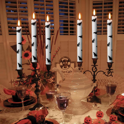 Wondise Halloween Flameless Taper Candles with Remote & Timer, 4 Pack Bats Battery Operated Real Wax 3D Flame LED Flickering Candles for Halloween Table Decorations