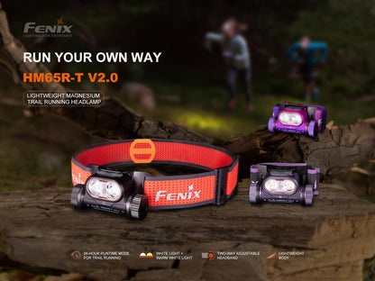 Fenix HM65R-T V2.0 Running Headlamp, 1600 Lumen White Light and Warm White Dual Beams, USB-C Rechargeable, Lightweight Long Runtime for Trail Running, with Organizer (Black)