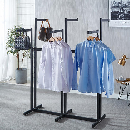 FKKPRVAX Floor Standing Metal Garment Rack - Heavy Retail Display Racks With Wheels, 6 Arms Clothing Rack, Square Tubing Portable Shirt Racks, Merchandise Display For Hanging Clothes (Black)