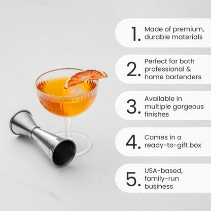 A Bar Above Premium Japanese Jigger 8 Precise Measurement Markings, Heavy Duty 304 Stainless Steel Double Cocktail Jigger for Professional Bartenders & Home Use, Durable Bar Tool for Accurate Pouring