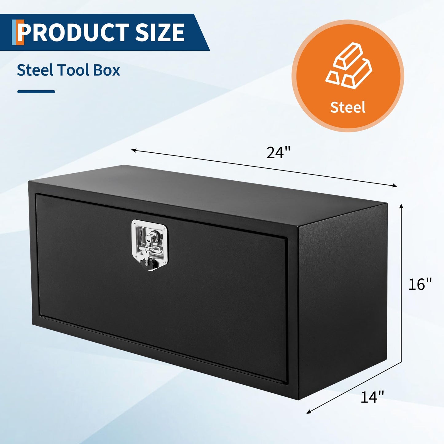 EliteEdge Black Steel Underbody Truck Tool Box for Pickup RV Toolbox Truck Bed Toolboxes Heavy Duty Waterproof Truck Chest with Lock,24 x 14 x 16 Inch