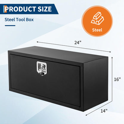 EliteEdge Black Steel Underbody Truck Tool Box for Pickup RV Toolbox Truck Bed Toolboxes Heavy Duty Waterproof Truck Chest with Lock,24 x 14 x 16 Inch