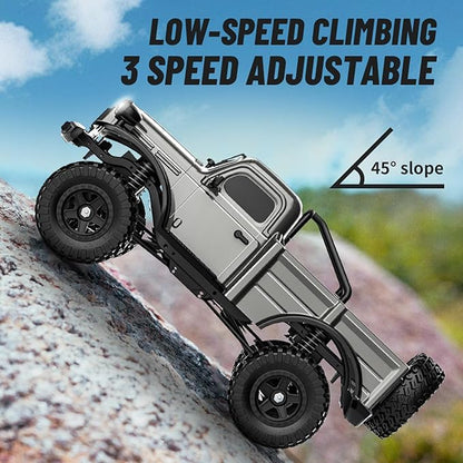 1:18 Scale All Terrain Remote Control Car 2.4 GHz 4WD RC Rock Crawler with LED Lights 12KPH Off-Road Pickup Truck Vehicle Toys RTR Gift for Adults
