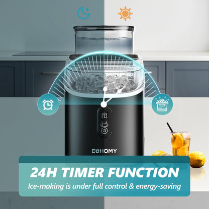 EUHOMY Ice Cube Maker Machine Countertop with External Water Tank, 2 Ways to Add Water, 34Lbs/Day, 16Pcs Ready in 7 Mins, Auto-Cleaning, with Ice Scoop & Basket, for Home/Kitchen/Office/Bar (Black)