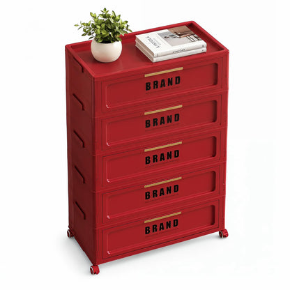 Foldable Storage Cabinet with Doors and Lockable Wheels, 5-Tier Large Capacity ABS Organizer, No-Tool Assembly Storage Cabinet for Small Apartment, Kitchen, Pantry, Laundry, Garage