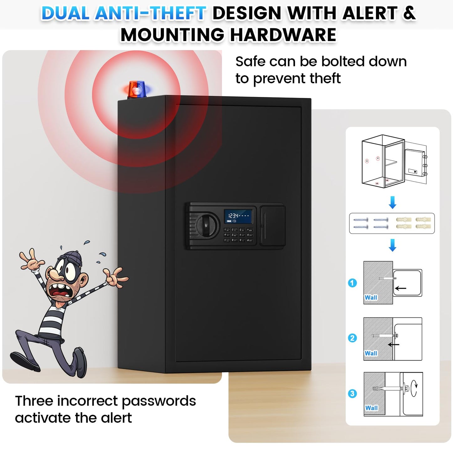 5.2 Cuft Large Fire Safe Box for Home Documents, Home Safes Water and Fireproof with LCD Keypad Keys, Anti-Theft Alert, Hidden Code Mode, Personal Combination Money Safe For Office Home Gift