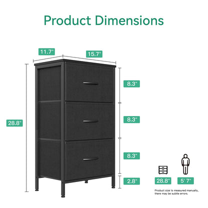 AODK Dresser for Bedroom Nightstand Small Dressers Chest of Drawers End Table for Living Room, Closet Dresser with 3 Storage Drawers Organizer Clothes, Black