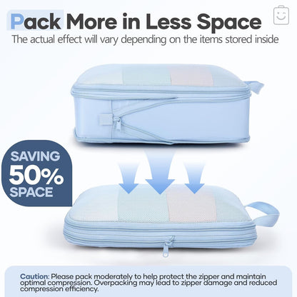 Veken Compression Packing Cubes - Durable Travel Organizer Set for Luggage | Large Light Blue Bags