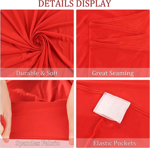 JALANCY 2 Pack 6FT Spandex Table Covers Washable Wrinkle Resistant Stretch Table Cloth for Folding Table Wedding Party Birthday Banquet Bar Events（Red）