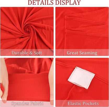 JALANCY 2 Pack 6FT Spandex Table Covers Washable Wrinkle Resistant Stretch Table Cloth for Folding Table Wedding Party Birthday Banquet Bar Events（Red）