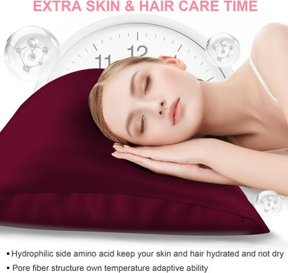 Skiennix Mulberry Silk Pillowcases - King Size Set of 2 | Hidden Zipper, Soft & Breathable, Burgundy Red