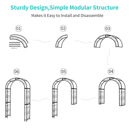 Flohover 48.8" W x 83.8" H Garden Arch, Black Sturdy Metal Iron Arbor, Courtyard Cast Trellis for Various Climbing Plant, Outdoor European-Style Archway Wedding Ceremony Party