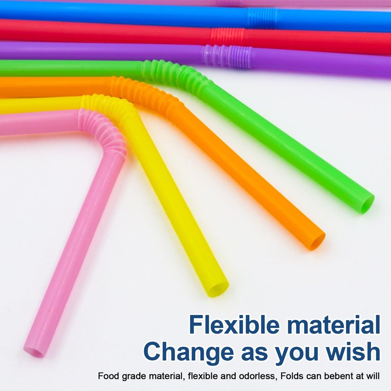 [200 Pack] 8.5" High Multicolour Flexible Plastic Straws,Bendable Disposable Drinking Straws for Home Use Milk Juice Drinks