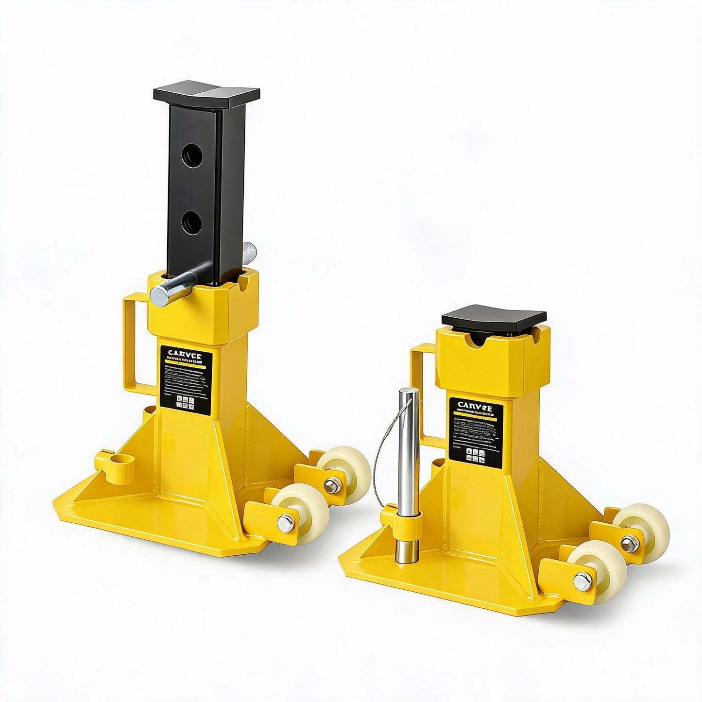 22 Ton Jack Stands, Heavy Duty Pin Type Jack Stands with Locking Pin, Wide Base and Caster Wheels, Adjustable 13.8"–19.7" for Trucks, Trailers & Equipment, Yellow
